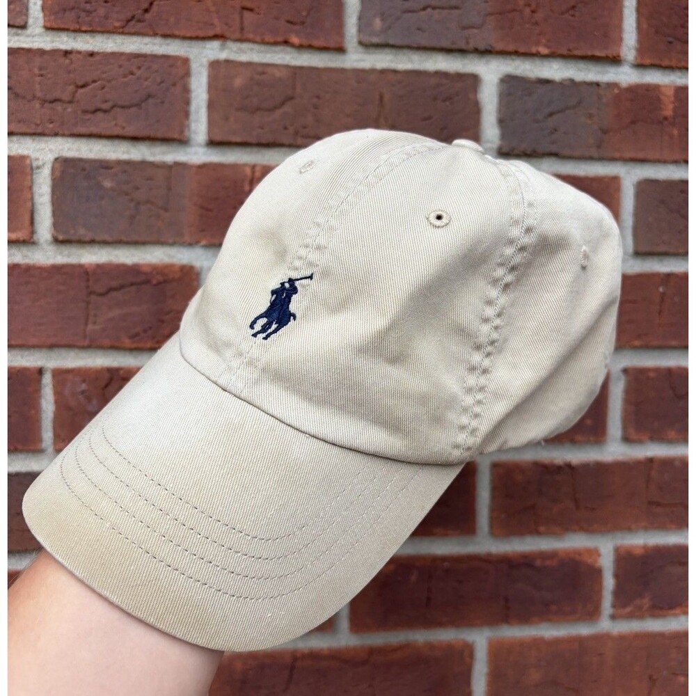 Polo Ralph Lauren Hat Cap Beige Navy Pony Strapback Relaxed Cotton Casual
